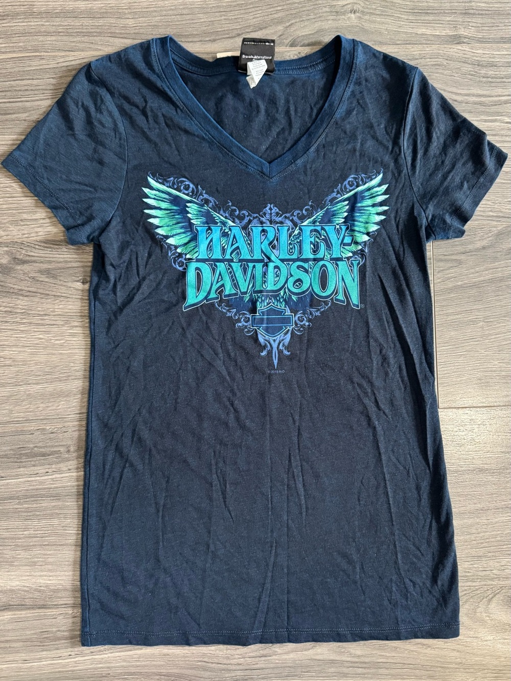 Harley-Davidson Navy Tee with Teal and Aqua Wing Logo